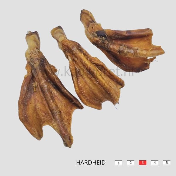 Knapperige eendenpoten voor honden. 100% natuurlijk, rijk aan calcium en goed voor het gebit. Perfect als gezonde snack.