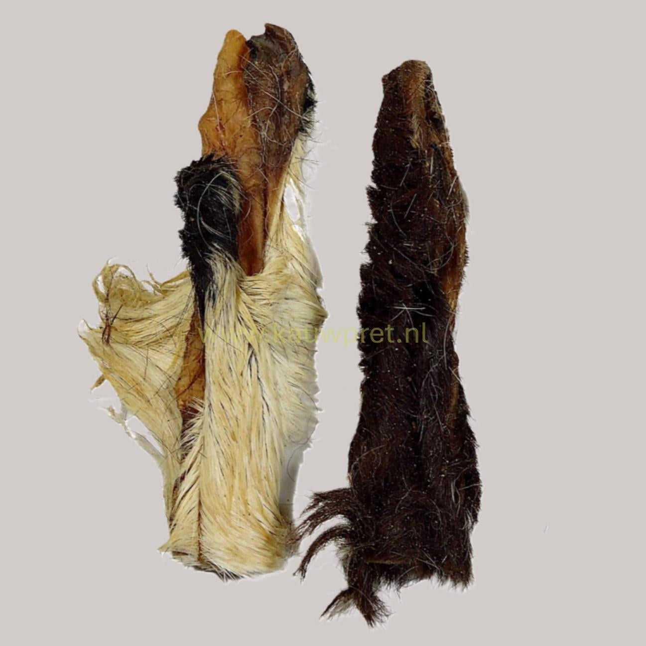 Lamskophuid met haar is een 100% natuurlijke hondensnack. Voor deze traktatie wordt de kophuid van het lam, inclusief huid en haar, zorgvuldig met warme lucht gedroogd. Hierdoor ontstaat een stevige, taaie snack die honden uitnodigt om lekker te knagen en te kauwen. Dat draagt niet alleen bij aan het kauwplezier, maar ook aan het versterken van het gebit en de kauwspieren van je trouwe viervoeter.