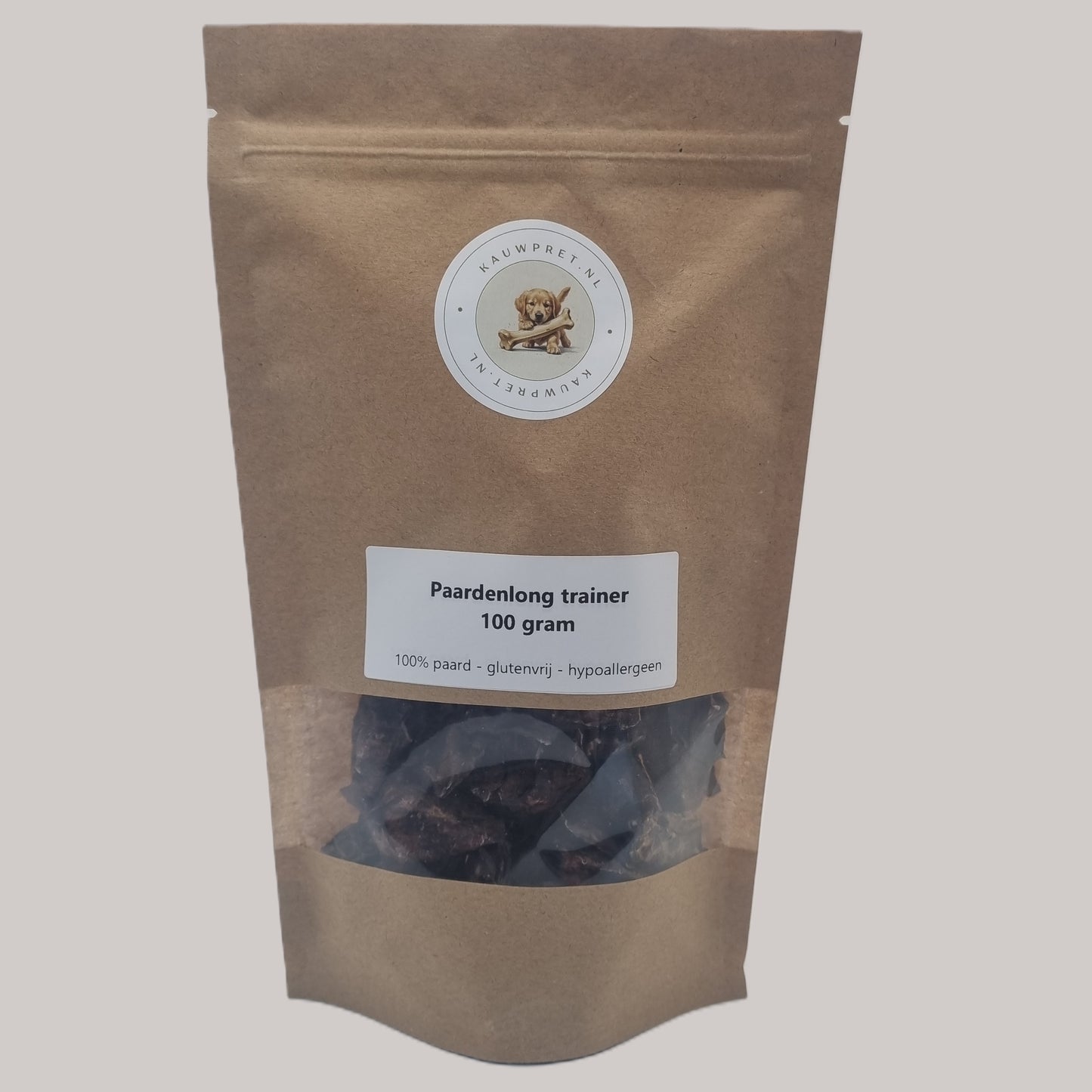 Luchtige en vetarme paardenlong trainers voor honden. 100% natuurlijk, perfect als trainingssnack en geschikt voor gevoelige honden. Bestel bij Kauwpret.nl.